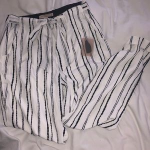 White and black striped silky pants